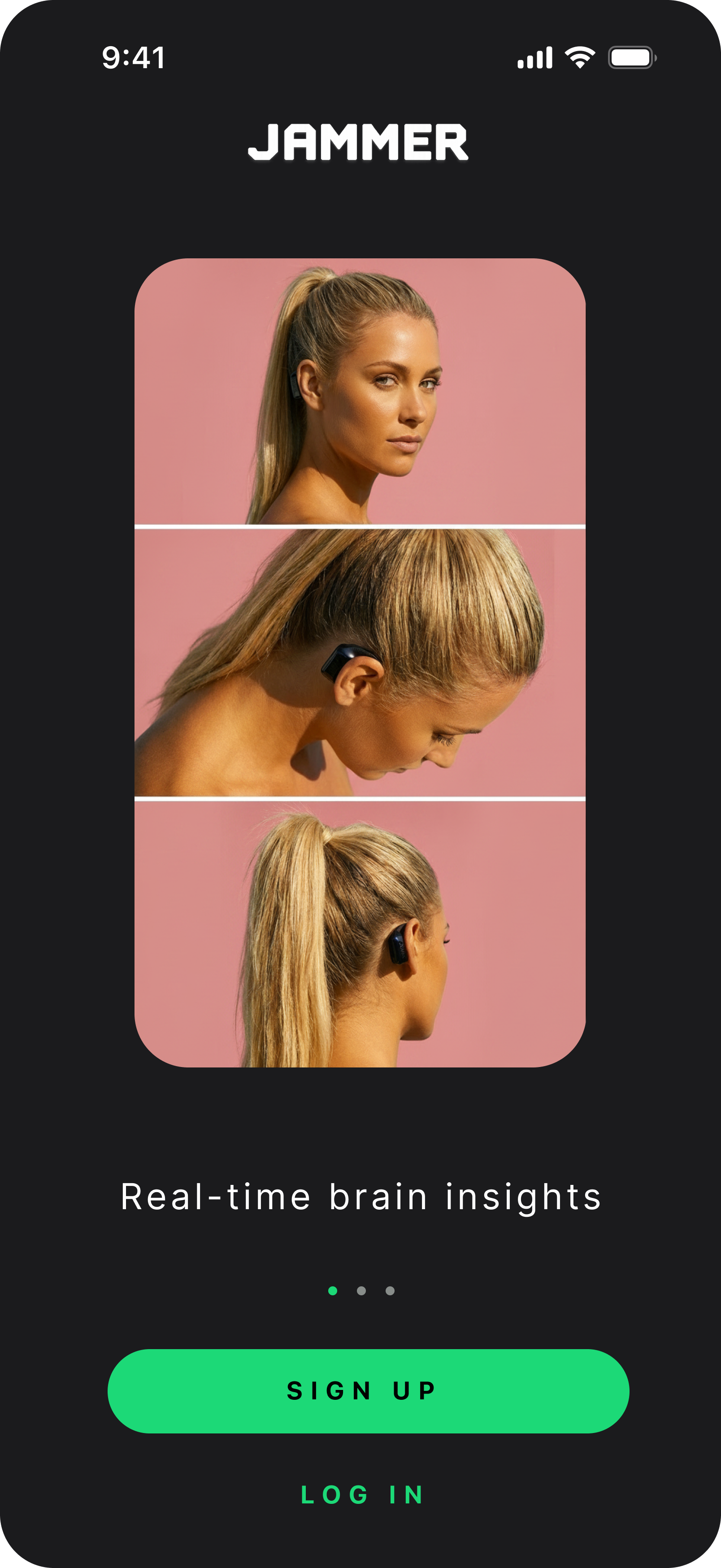 Real-time brain insights — woman wearing the Jammer EEG device